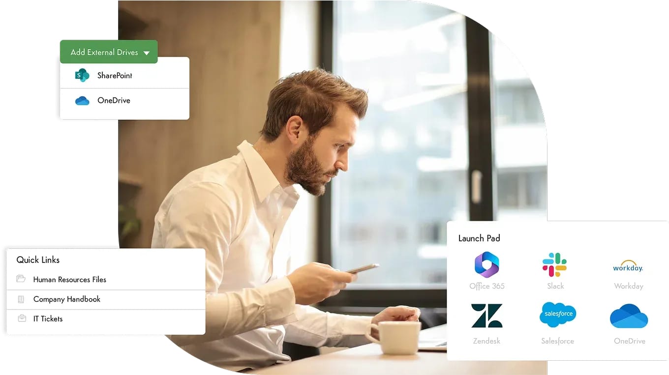 Illustration showing two people working together with UI elements.