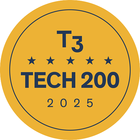 T3 Tech 200 badge with stars 2025